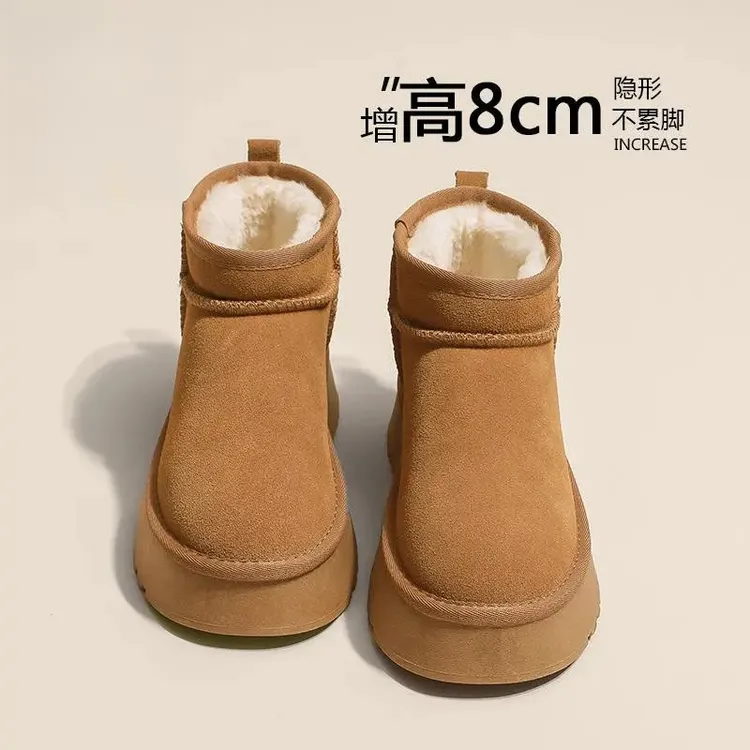 三福厚底雪地靴女冬2025新款明星同款加绒防水松糕短筒内增高棉