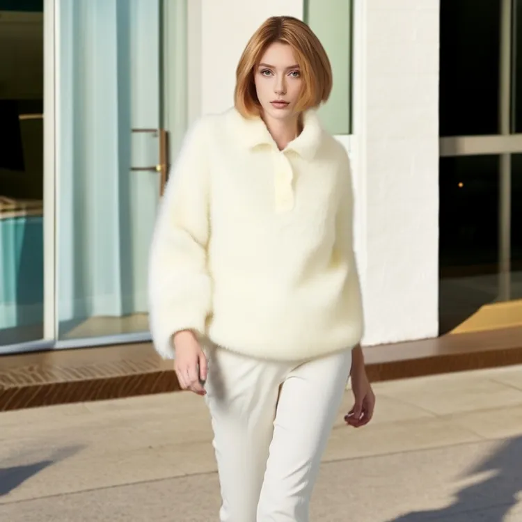 高级感针织衫男女情侣款秋冬新款韩系慵懒风水貂毛刷毛Polo领毛衣