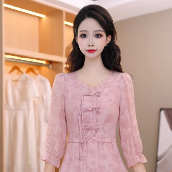 气质新中式修身文艺减龄显瘦连衣裙M-4XL