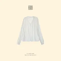 OYBN欧阳贝妮【情话】微胖大码蕾丝拼接V领针织开衫上衣5714