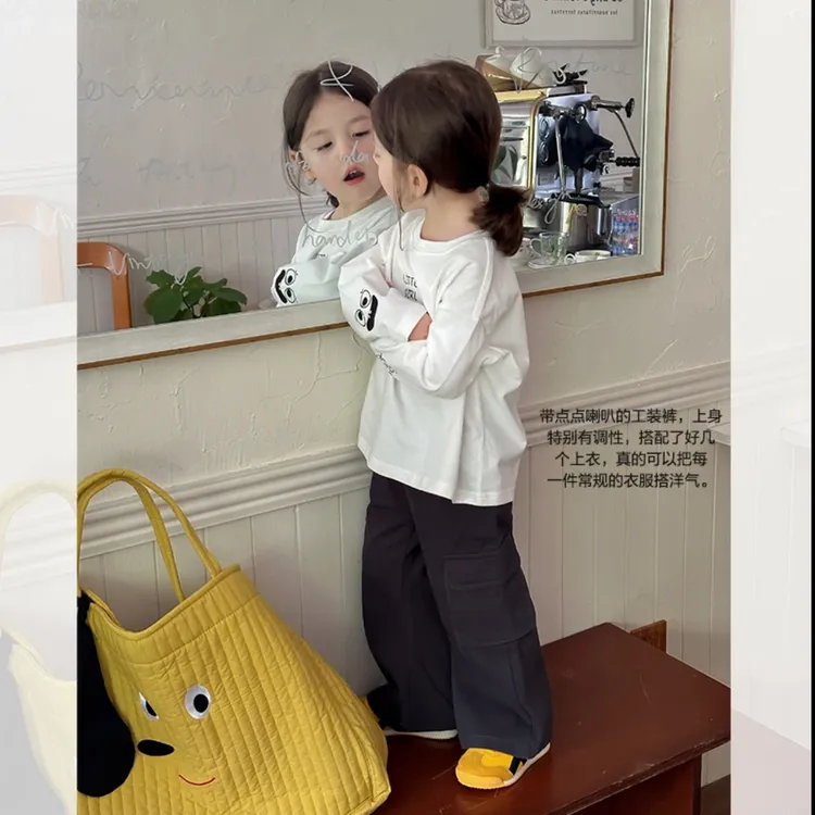 SKG2401女童韩版时髦休闲微喇裤春装新款儿童高腰简约工装裤潮