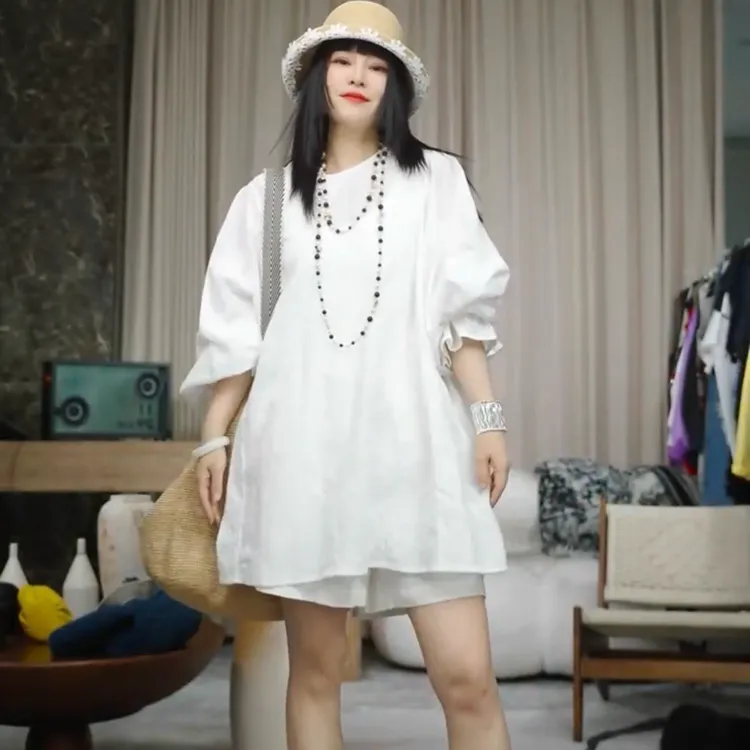 infobyfive夏季度假除锈刺绣蕾丝花苞袖衬衫裙连衣裙NF0504155