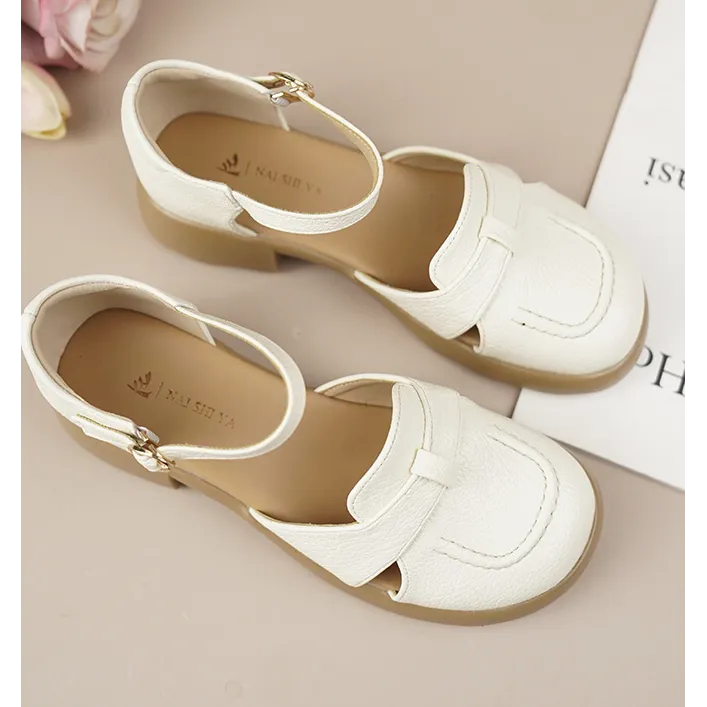 3cm/牛皮/法式简约时尚夏季新款包头凉鞋女粗跟百搭女鞋2376