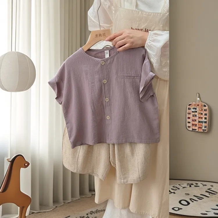简约文艺~森系儿童圆领短袖衬衫韩版男童女童轻薄夏装半袖T恤2025