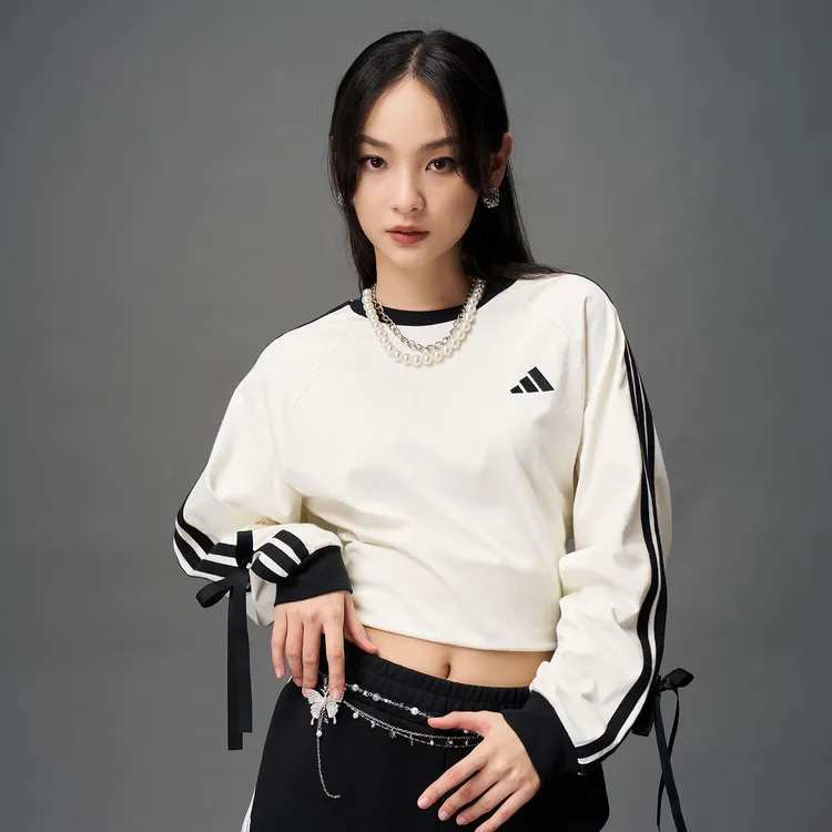 adidas/阿迪达斯新款三条纹长袖可拆卸蝴蝶结长袖T恤 KG3859