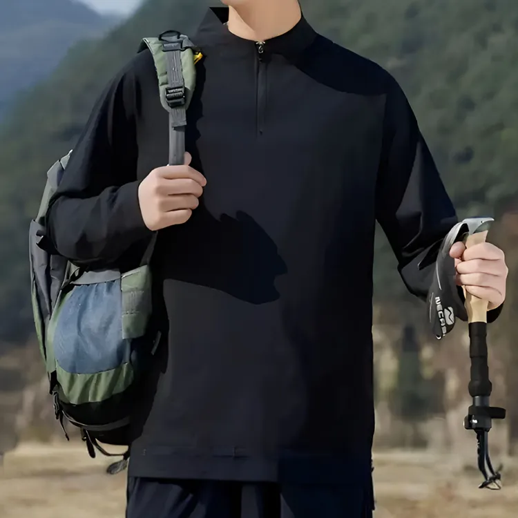 【鸟家侧柜】男士秋季透气速干卫衣半拉链长袖上衣登山商务休闲立领