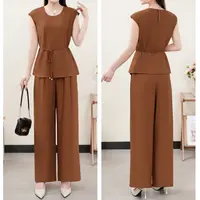 2025夏新款洋气纯色上衣+直筒裤两件套百搭女士套装2511衣60裤96