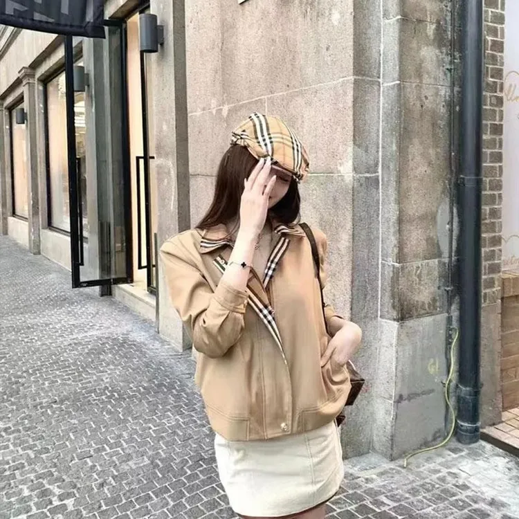 【东京日落】港风卡其色夹克风衣女秋季新款短款格子小外套