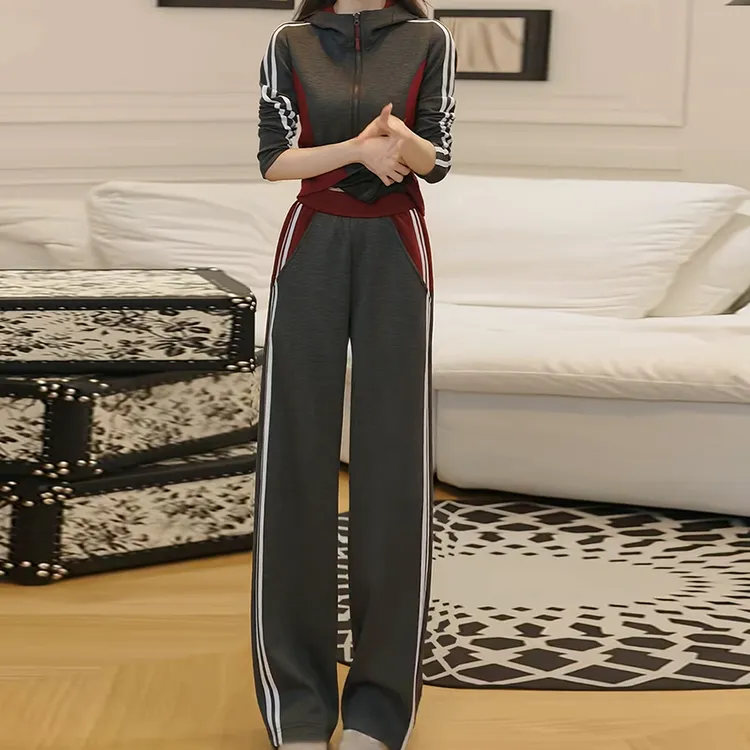 2025秋季新款时尚套装女休闲宽松长袖上衣高腰显瘦阔腿裤两件套潮