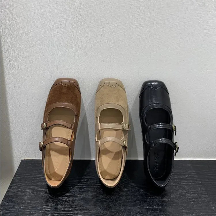 韩版小众设计平底玛丽珍鞋小皮鞋秋冬款法式复古双扣单鞋女鞋子