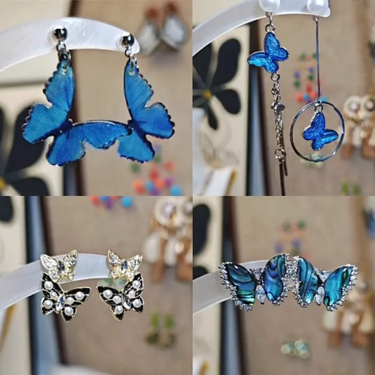 合金耳饰 蓝色蝴蝶/蜻蜒/昆虫日韩甜美耳环韩版超仙欧若精灵风