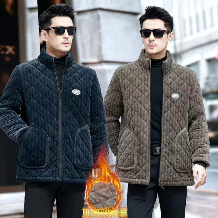 秋冬加绒加厚保暖棉袄男款立领保暖罩衣棉服防寒厚大褂外套