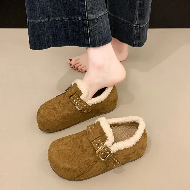 女款厚底增高全包勃肯鞋豆豆冬季鞋子外穿加绒棉鞋保暖毛毛雪地靴