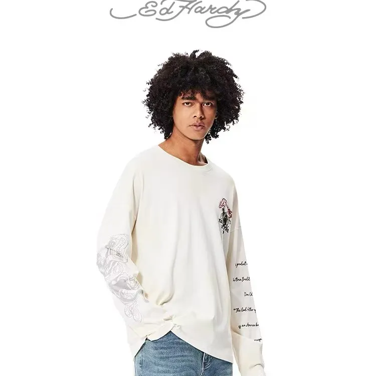 Ed Hardy/埃德哈迪男士秋季新款打底黑豹灵蛇T恤个性时髦E1QDM083