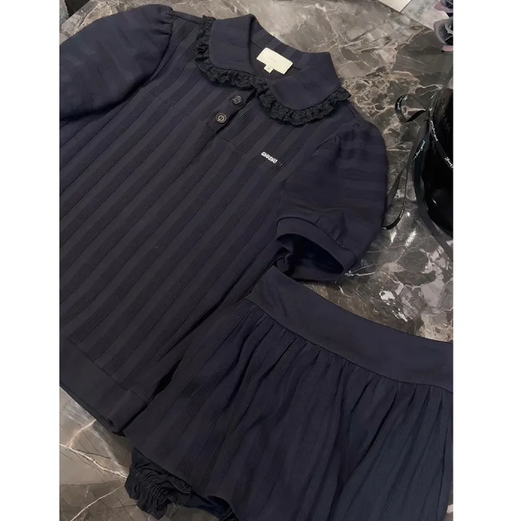 2025夏季新款时尚休闲感娃娃脸针织短袖上衣搭高腰半身裙裤套装女