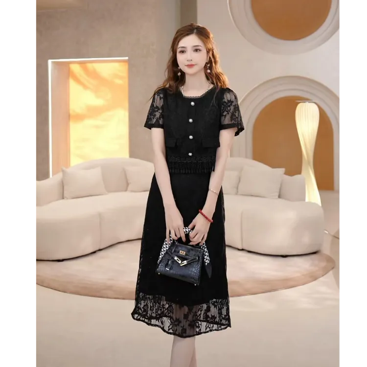COCO BECCI【云纱花语】时尚法式提花刺绣显瘦连衣裙CFLJB372124