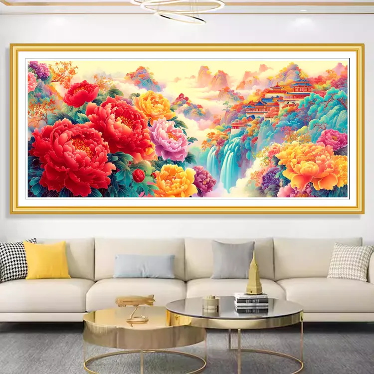 美初十字绣新版姹紫嫣红牡丹伴山河万紫千红花开富贵国色天香