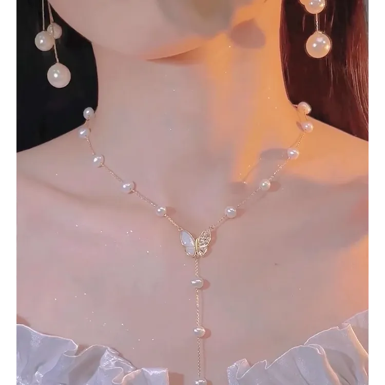 坠链均925银 2025年新款锁骨链蝴蝶流苏项链女轻奢高级感名媛颈链