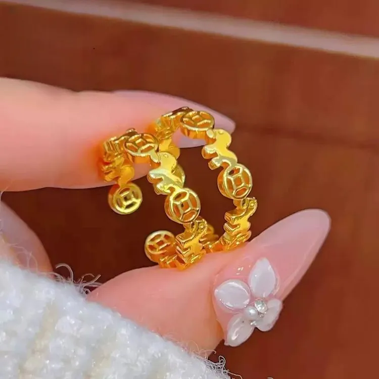 铜合金戒指 小众马上有钱戒指时尚设计感镂空钱币小马开口指环