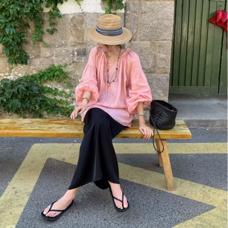 2025夏季新款洋气减龄漂亮时尚宽松懒慵风上衣配高腰半身裙套装女