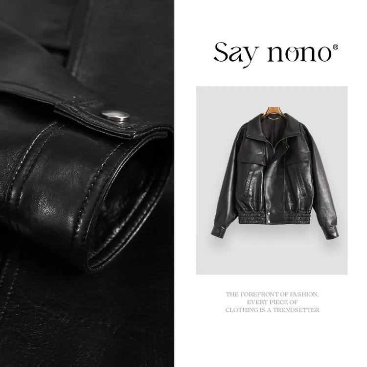 懒猫nono│Saynono 真皮羊皮萨丁皮衣外套/HY25169