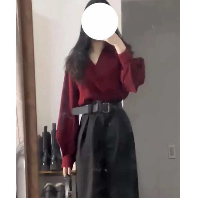 【薄荷雪糕】2025新款高级感时尚气质休闲简约衬衫高腰阔腿裤两件套