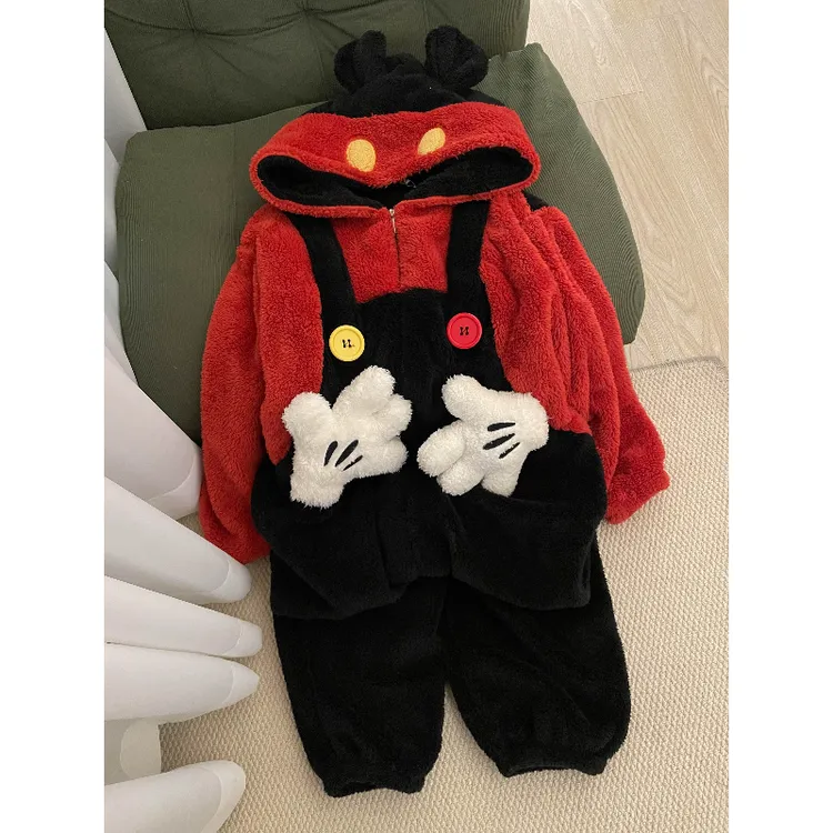 卡通米奇珊瑚绒连体睡衣女冬季新款加绒加厚保暖一体式家居服睡袍