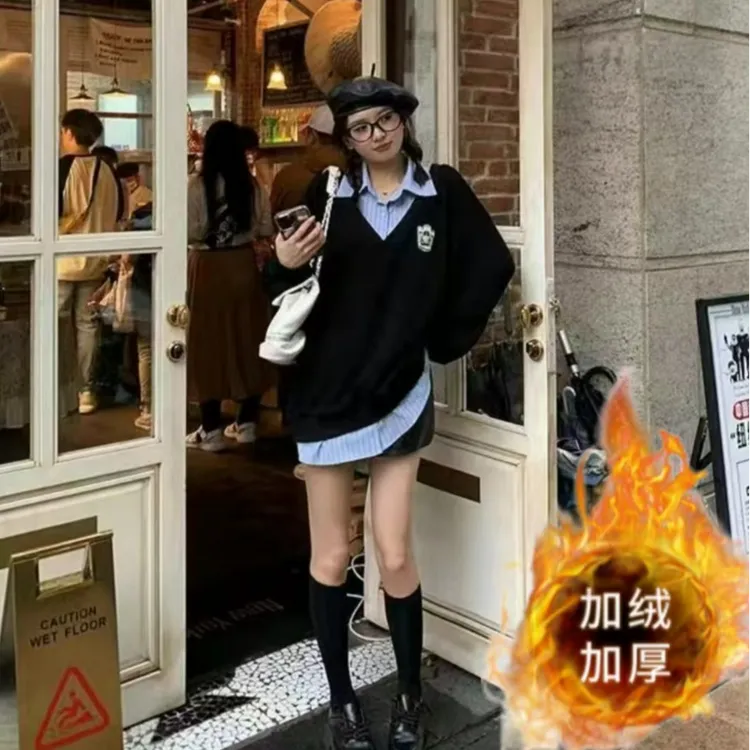 宝藏衣橱上新胖妹妹显瘦宽松卫衣学院风减龄假两件衬衫拼接上衣