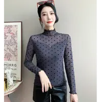 黑色波点网纱打底衫女内网红时髦小衫黑色长袖T恤百搭上衣秋冬潮t