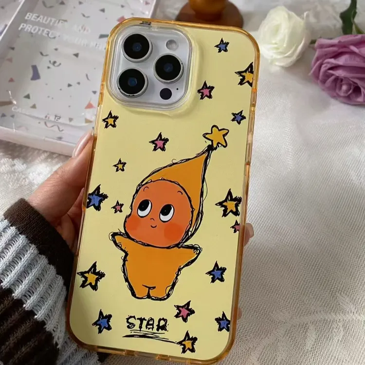 ins手绘可爱小星星人适用苹果13-17PM大孔防摔非磁吸手机壳