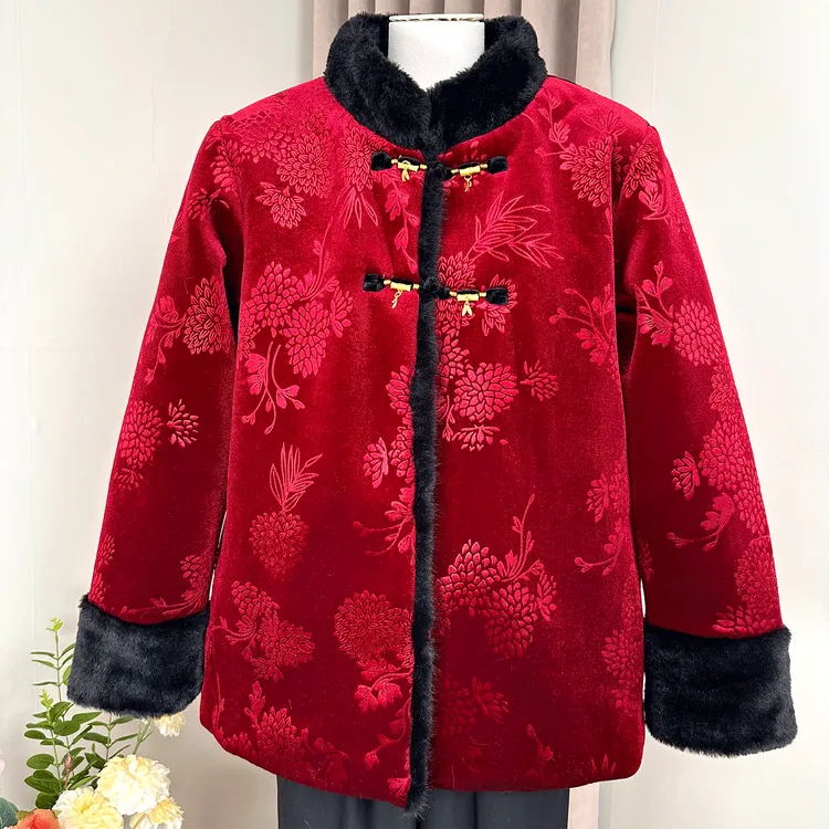 奶奶冬装中式棉袄中老年加绒厚外套妈妈国风新年喜庆大码保暖棉服