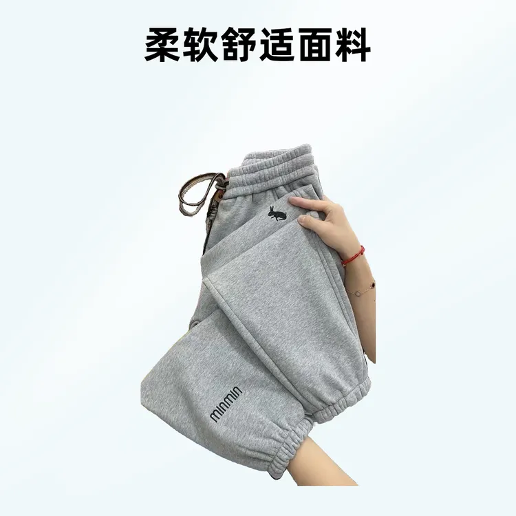 冬季新款百搭加绒加厚九分裤女宽松显瘦保暖束脚休闲裤高腰哈伦裤
