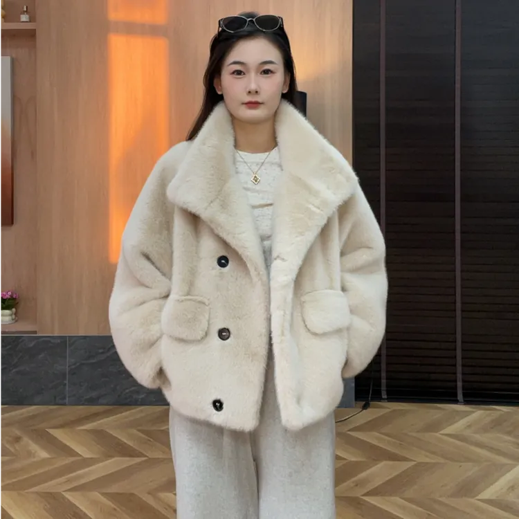 女短外套加绒加厚款秋冬时尚拼接欧美风气质百搭纯色