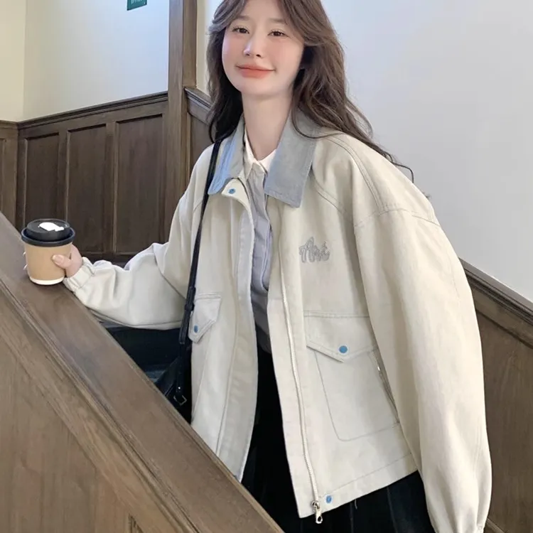 网红爆款白色牛仔外套女早春2025新款美式复古小个子港风上衣超火