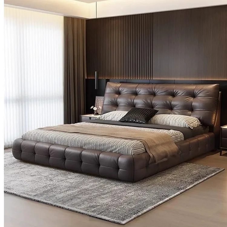 劳伦斯云朵真皮床主卧大床极简轻奢高端大气双人高箱储物软包婚床