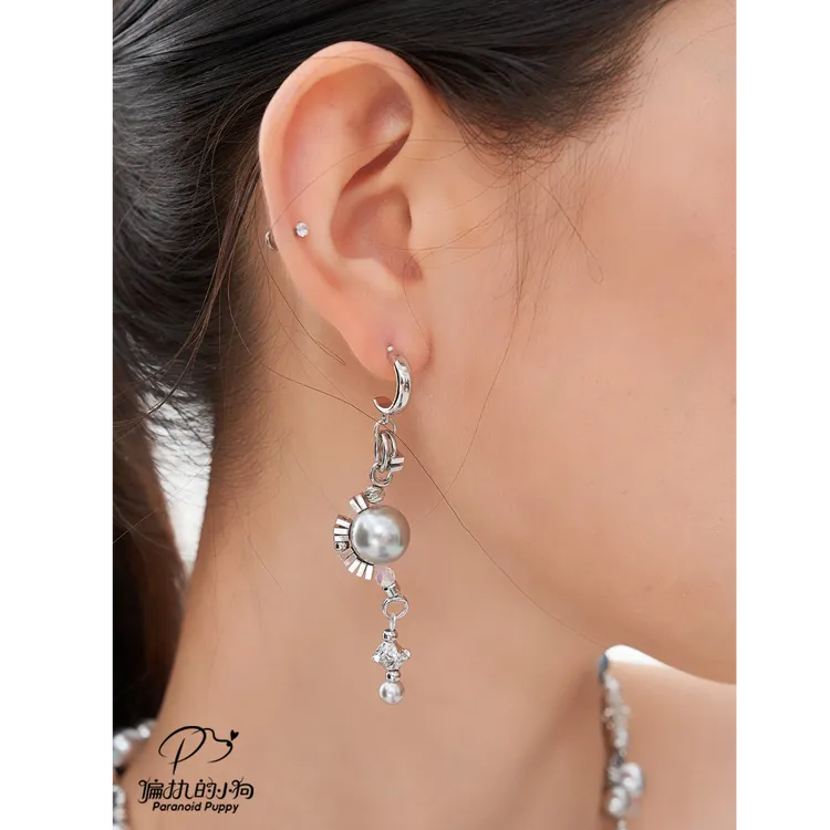 铜合金合成锆石耳饰 东京限定·烬绫珍珠耳饰女法式复古轻奢高级感