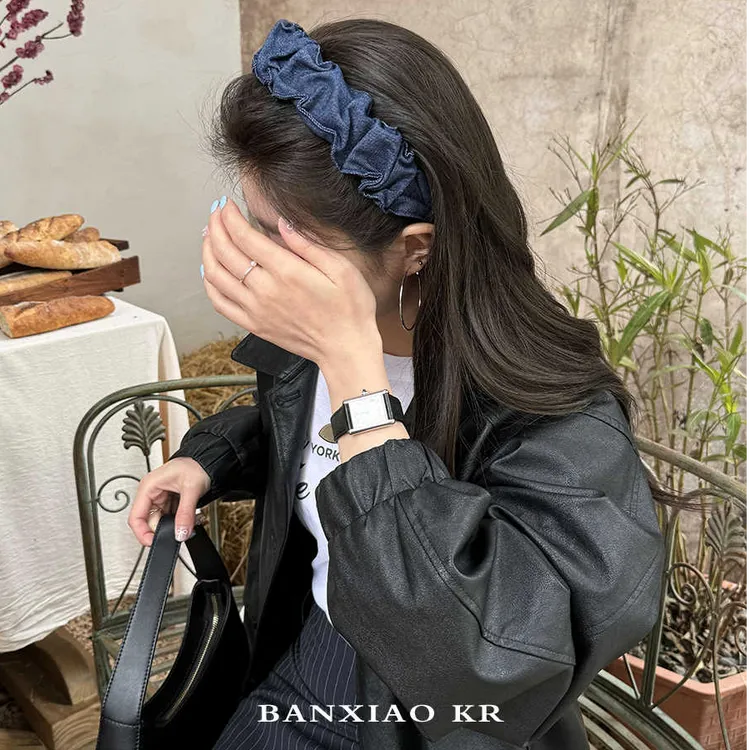 韩国牛仔布褶皱宽边发箍女2025新款日常外戴高颅顶头箍女发卡头饰