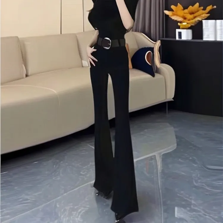 新款高腰喇叭西装裤女春秋款2025修身显瘦垂感拖地马蹄裤33023-3