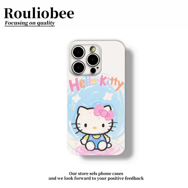 Q版涂鸦HelloKitty适用苹果15手机壳菲林华为P70oppo小米14vivo套