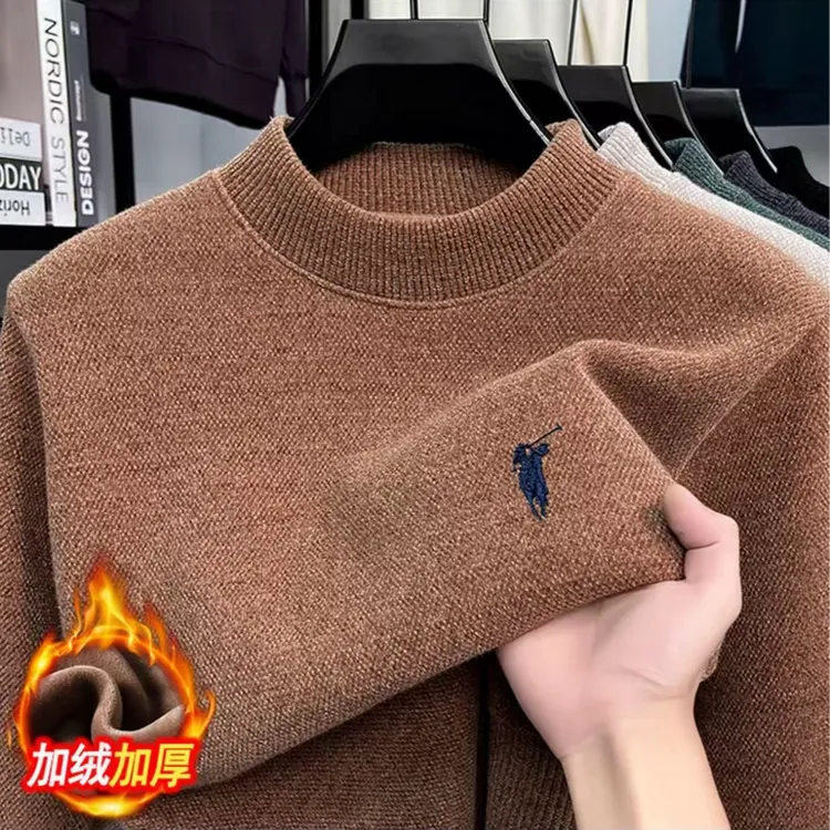 【一体绒】雪貂绒毛衣男士半高领圆领加绒加厚保暖上衣冬季针织打底