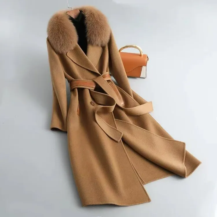 2025秋冬时尚高档保暖新款大衣毛领外套修身中长显瘦外套#5920