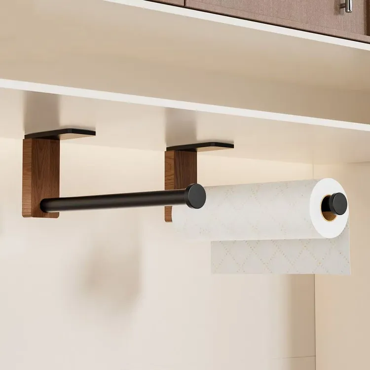 胡桃木厨房纸巾架免打孔卷纸架置物架实木卷纸保鲜膜抹布收纳挂架