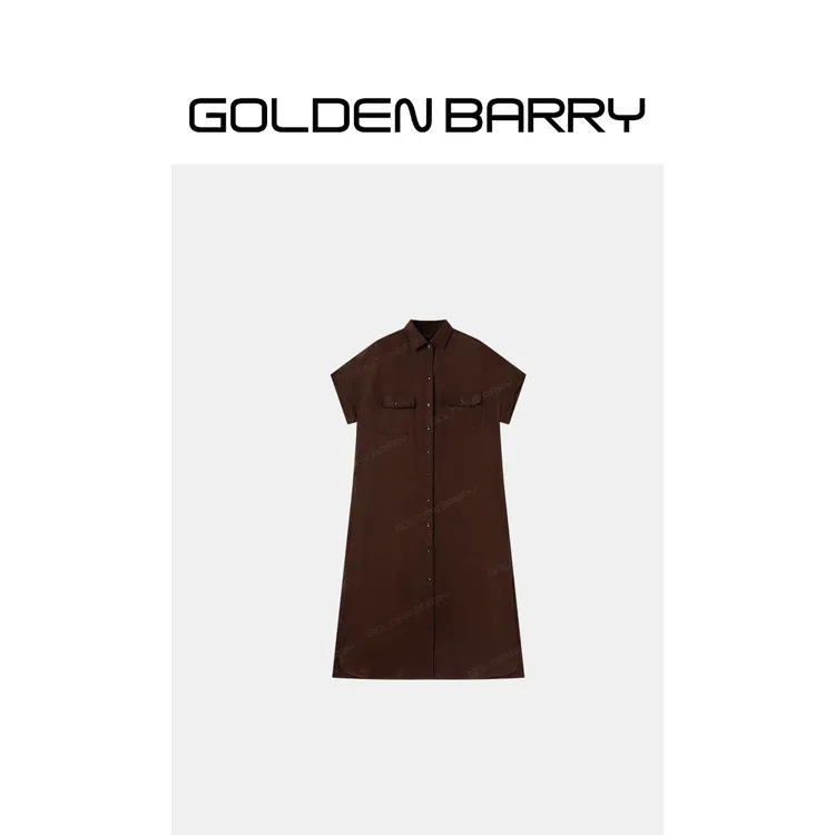 GOLDENBARRY「时光裙」女装摩卡慢行翻领简约连衣裙306053