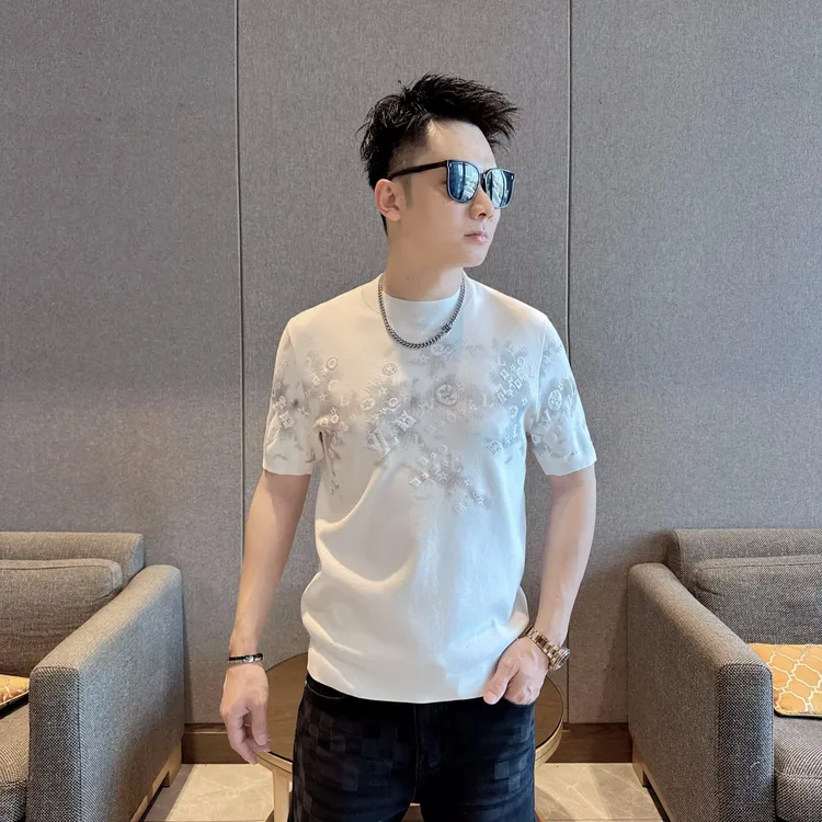 2025男士网红修身针织短袖圆领时尚潮流秋冬立体压花提花百搭欧货