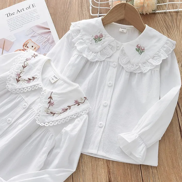 款新女童白色衬衫春季洋气女童大翻领衬衫儿童刺绣衬衣中大童上衣