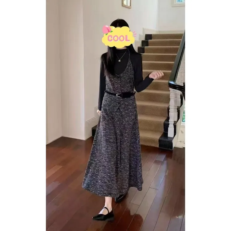大码法式慵懒风小衫显瘦背心高腰半身裙三件套3036#