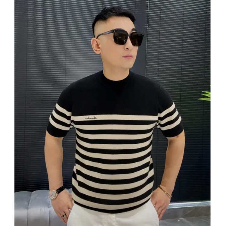 GCONE  秋冬男士精纺100%绵羊毛元宝针法时尚轻奢圆领短袖羊毛衫