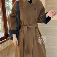 【X.Q.Y】长款常规袖翻领禅意保暖毛呢外套双面秋冬千金风