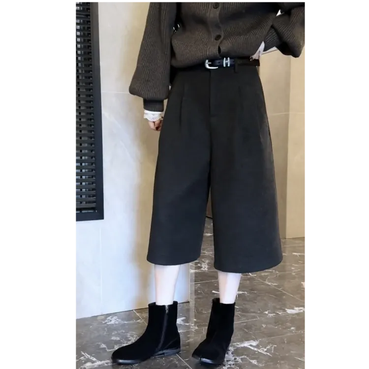 艾塔莉黑色显瘦裤裙女秋季新款胖mm梨形身材阔腿休闲裤大码七分裤
