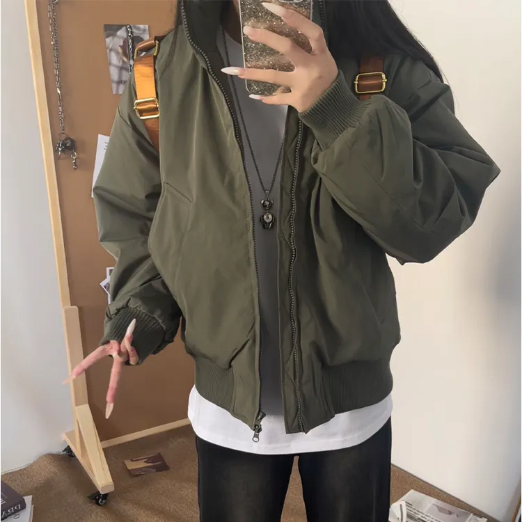 美式bomber飞行员外套男女秋冬cleanfit短款夹克立领夹棉棒球服